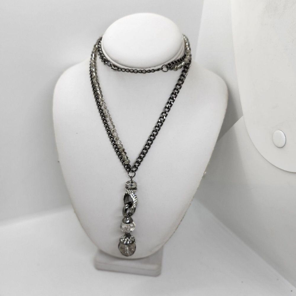 Y Drop Crystal And Rhinestone Black Necklace